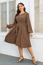 Load image into Gallery viewer, Plus Size Printed V-Neck Balloon Sleeve Tie Waist Dress