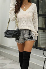 Load image into Gallery viewer, Openwork V-Neck Dropped Shoulder Sweater