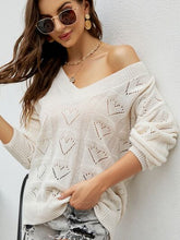 Load image into Gallery viewer, Openwork V-Neck Dropped Shoulder Sweater