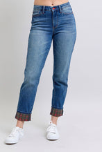 Load image into Gallery viewer, Judy Blue Full Size Plaid Print Cuff Straight Leg Jeans with Pockets
