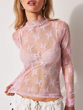 Load image into Gallery viewer, Lace Mock Neck Long Sleeve Blouse
