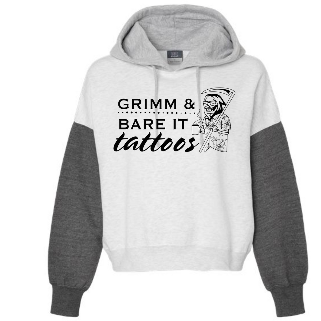 Grimm & Bare It- color block cropped sweatshirt- reaper- charcoal/gray