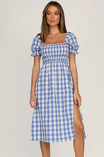 Load image into Gallery viewer, Full Size Slit Plaid Short Sleeve Midi Dress
