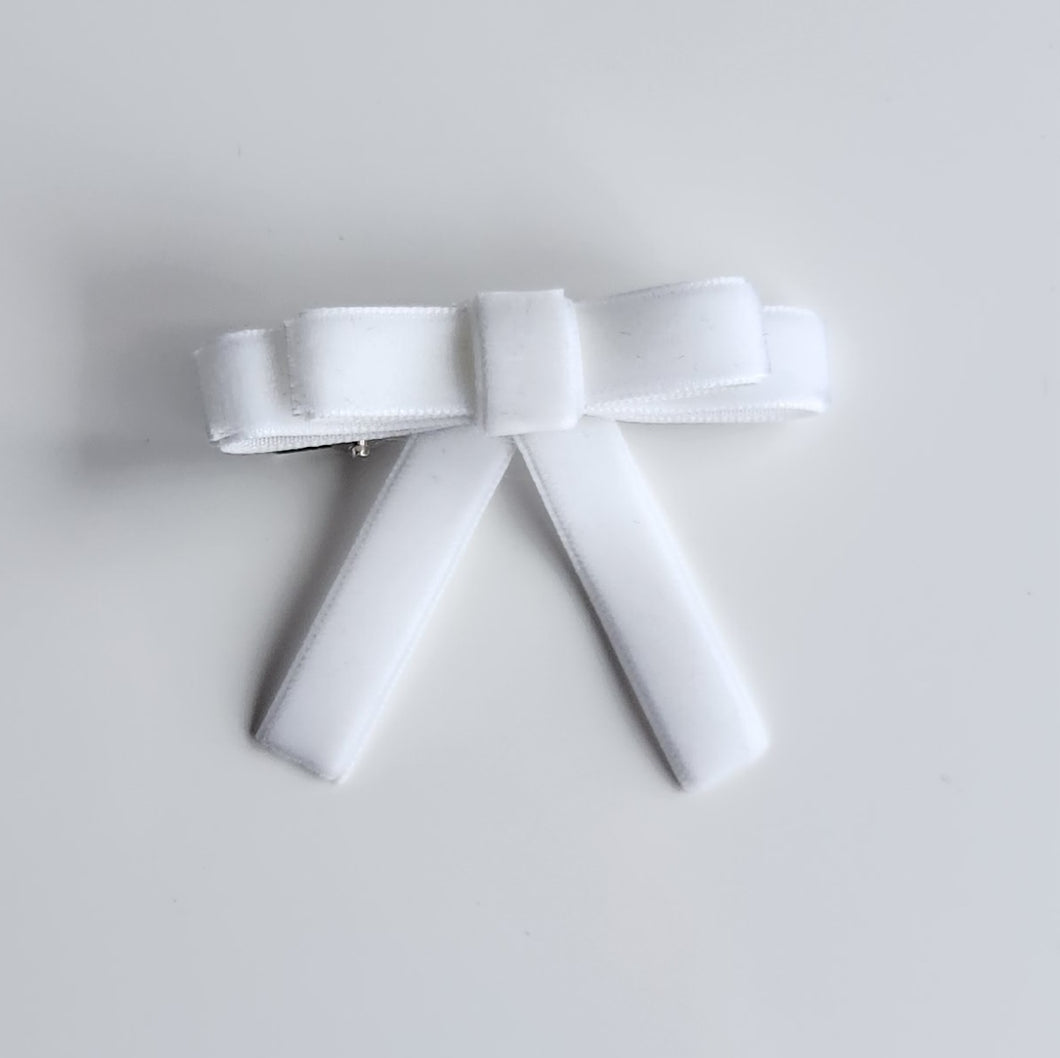 White Velvet Bow with Tails