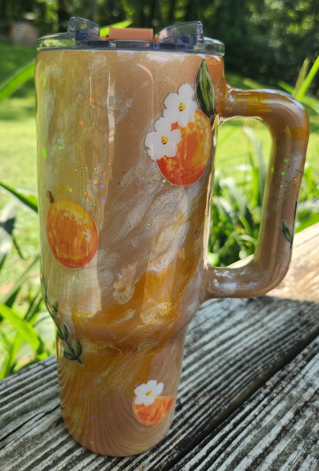 Orange Creamsicle Tumbler with Handle