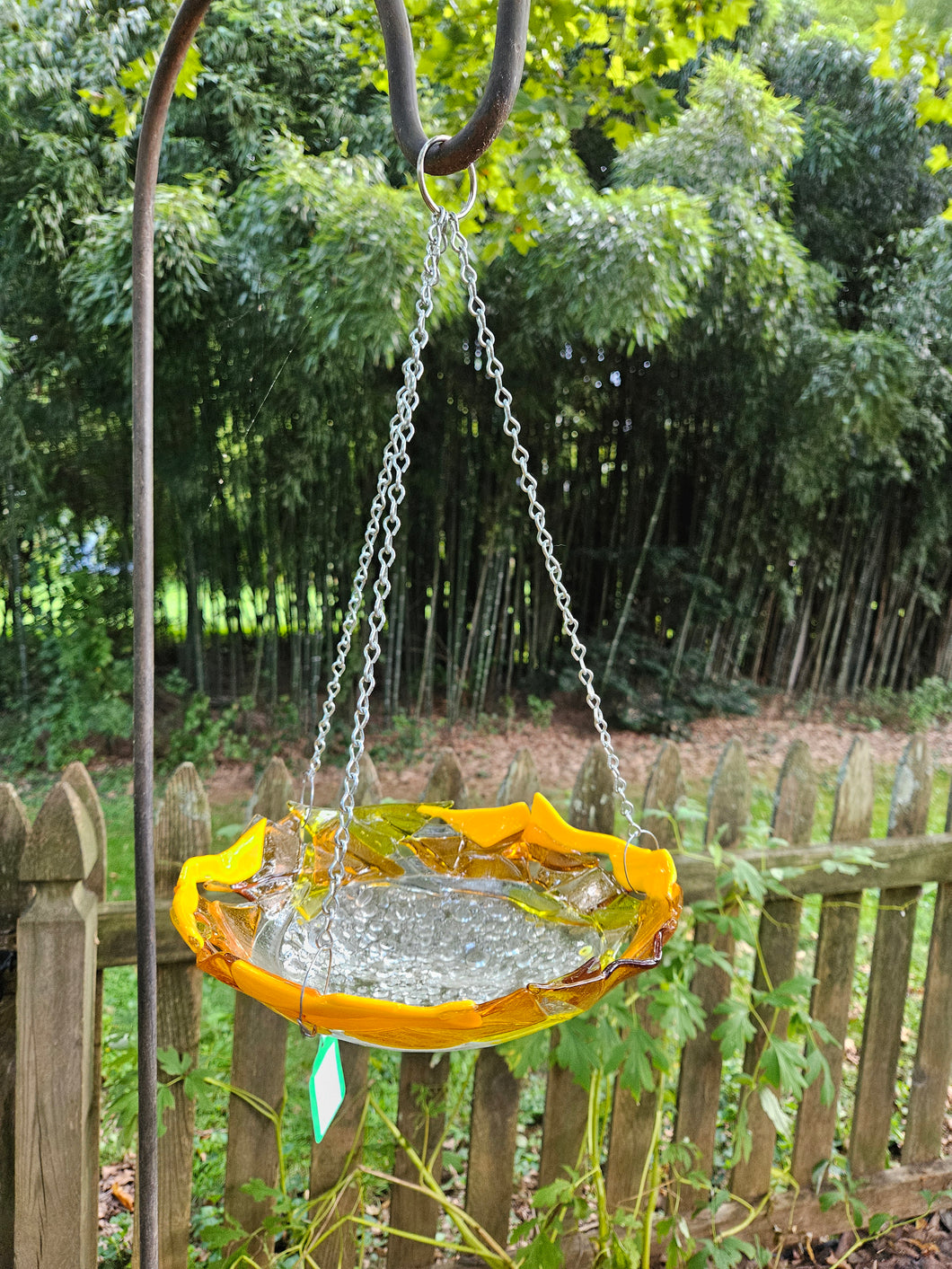 Fused Glass Hanging Bird Feeder/Bath - Sunshine