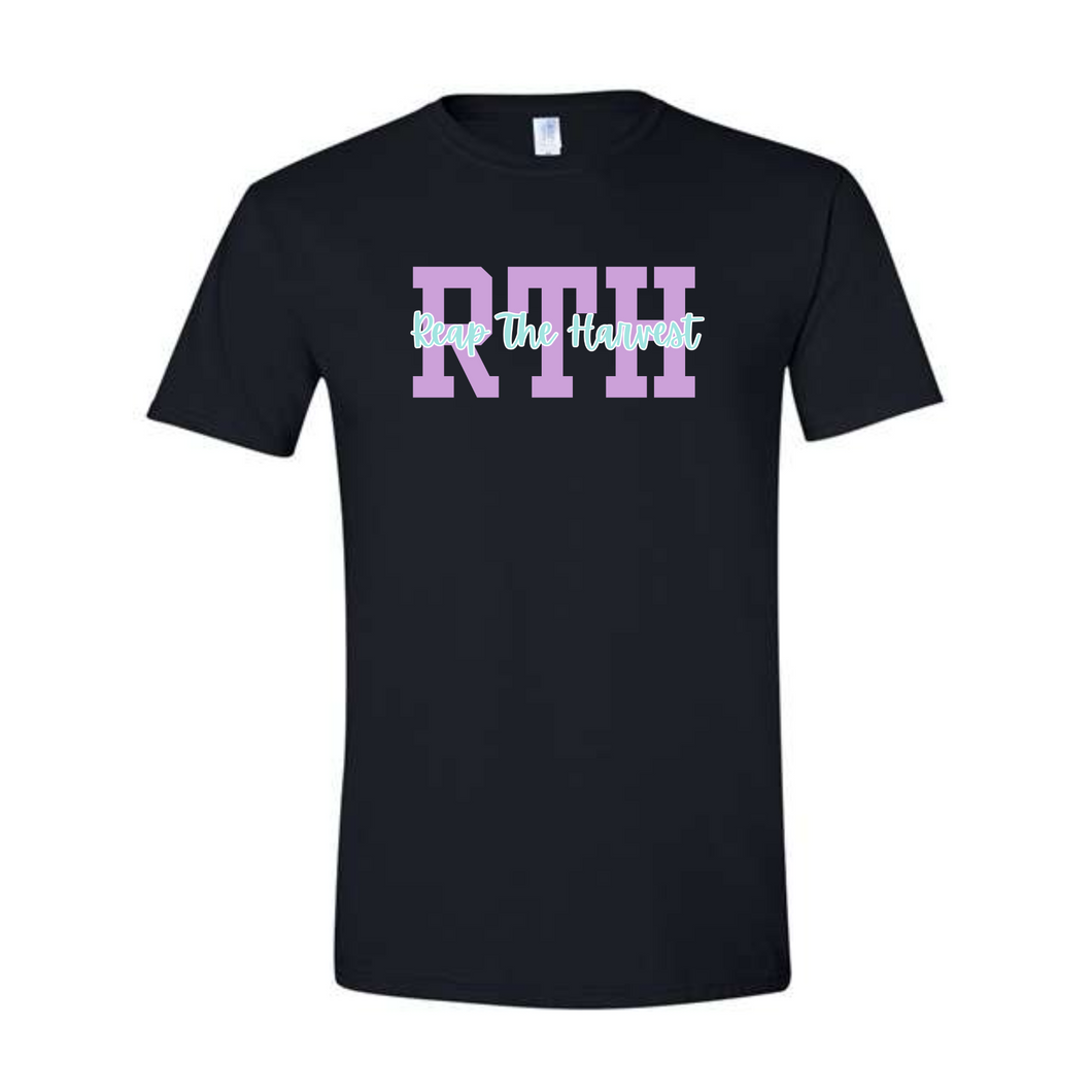 RTH purple/mint logo on black DRI FIT tee