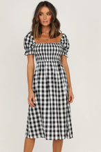 Load image into Gallery viewer, Full Size Slit Plaid Short Sleeve Midi Dress
