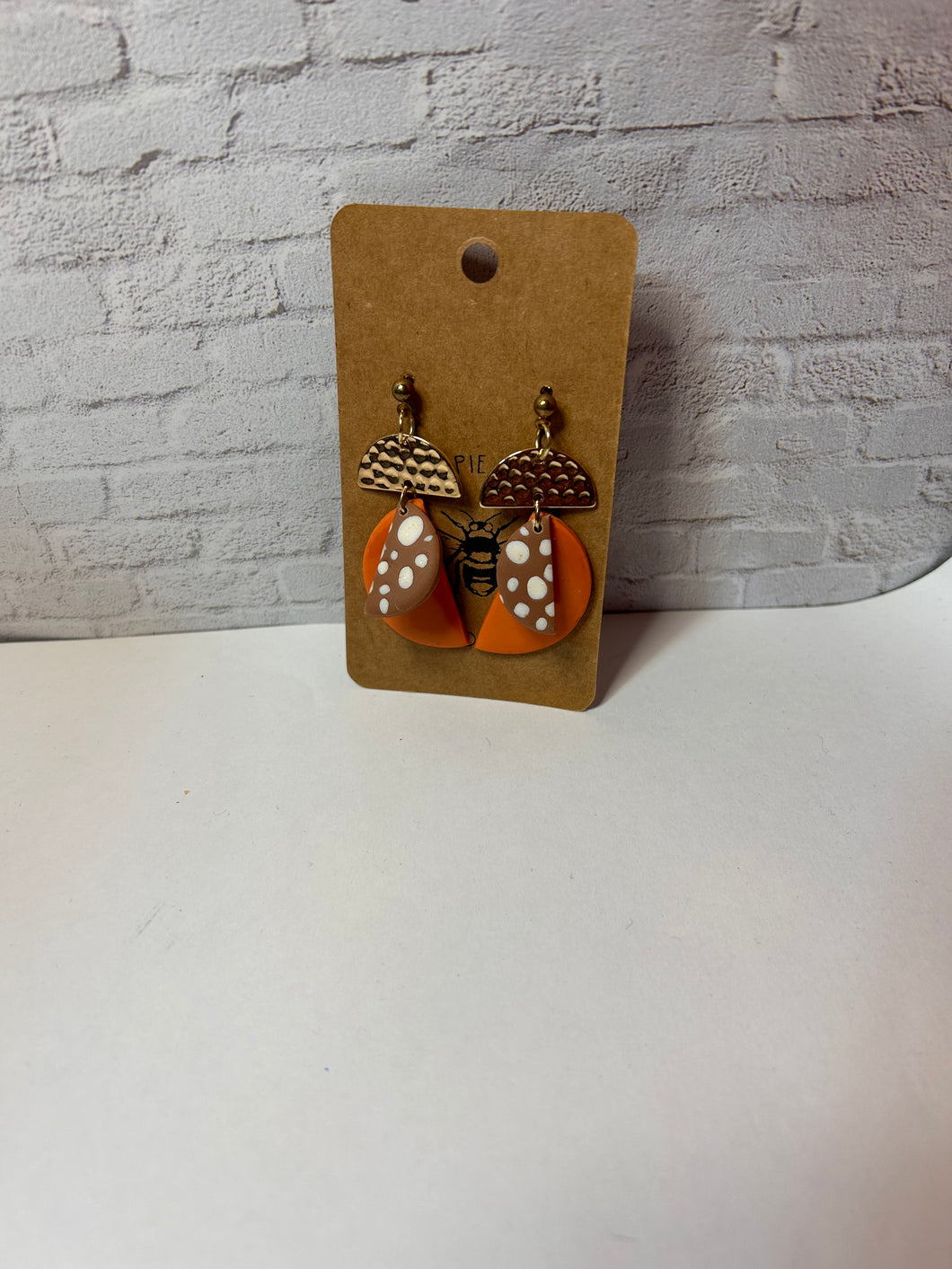 Fawn spots polymer clay hammered metal arch chandelier stud earrings