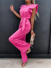 Load image into Gallery viewer, Ruffled Round Neck Cap Sleeve Jumpsuit
