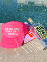 Load image into Gallery viewer, I&#39;m Not Like Other Girls I&#39;m Worse Trucker Hats - Summer Hat: pink/white (due May 29)
