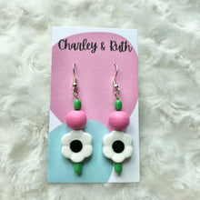 Load image into Gallery viewer, Black and White Daisy Earrings
