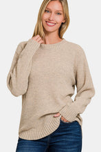 Load image into Gallery viewer, Zenana Ful Size Round Neck Long Sleeve Curved Hem Sweater
