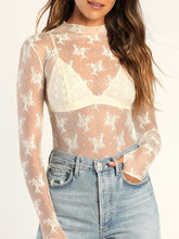 Load image into Gallery viewer, Lace Mock Neck Long Sleeve Blouse
