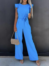 Load image into Gallery viewer, Ruffled Round Neck Cap Sleeve Jumpsuit
