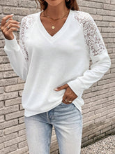 Load image into Gallery viewer, Lace Detail V-Neck Long Sleeve Top
