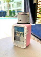 Load image into Gallery viewer, Kangaroozie (for slim cans &amp; bottles) - Koozie with Pocket: Pink Foam/White Compartment
