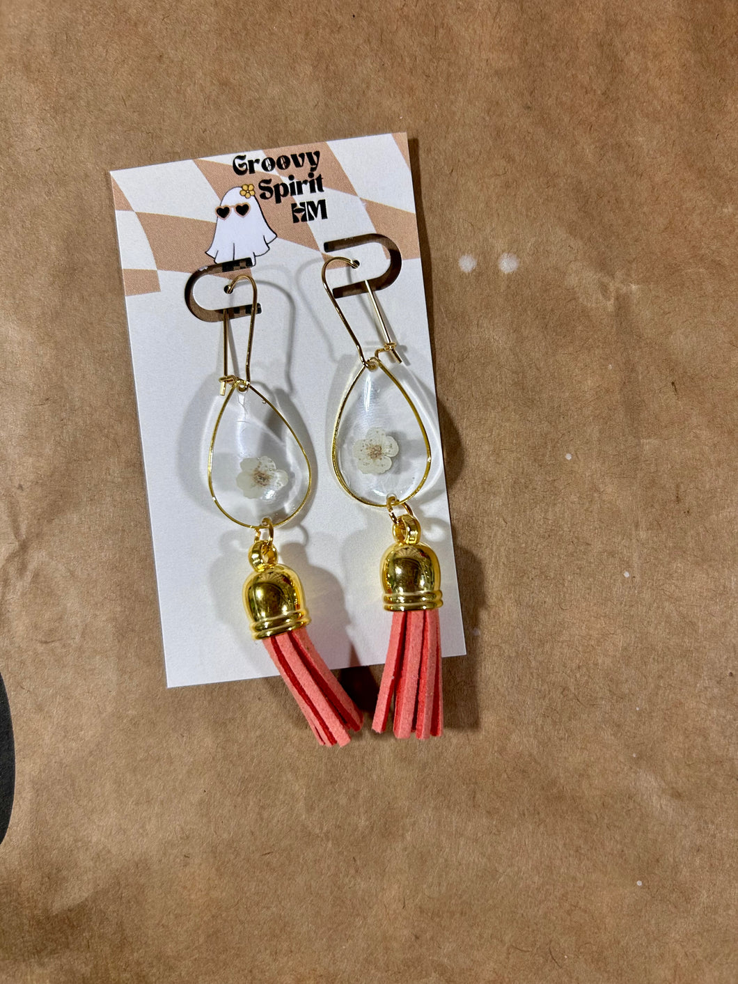 Gold floral tassel earrings