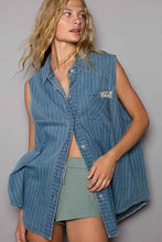 Load image into Gallery viewer, POL Button Down Sleeveless Striped Denim Shirt
