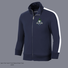 Load image into Gallery viewer, CCSC-WILDFIRE -Sport-Tek® Youth Tricot Sleeve Stripe Track Jacket-navy/white
