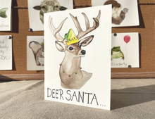 Load image into Gallery viewer, Deer Santa -- Handmade Watercolor Buck Christmas Holiday Card
