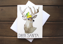 Load image into Gallery viewer, Deer Santa -- Handmade Watercolor Buck Christmas Holiday Card
