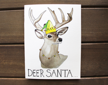 Load image into Gallery viewer, Deer Santa -- Handmade Watercolor Buck Christmas Holiday Card
