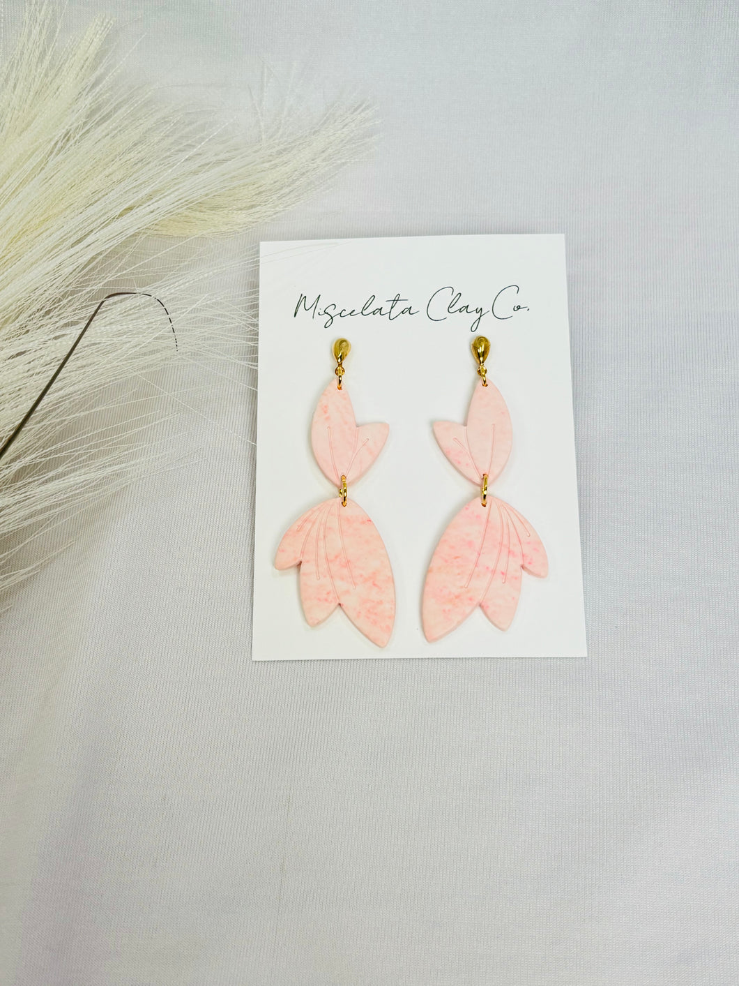 Pastel Pink Marbled Flower Dangles