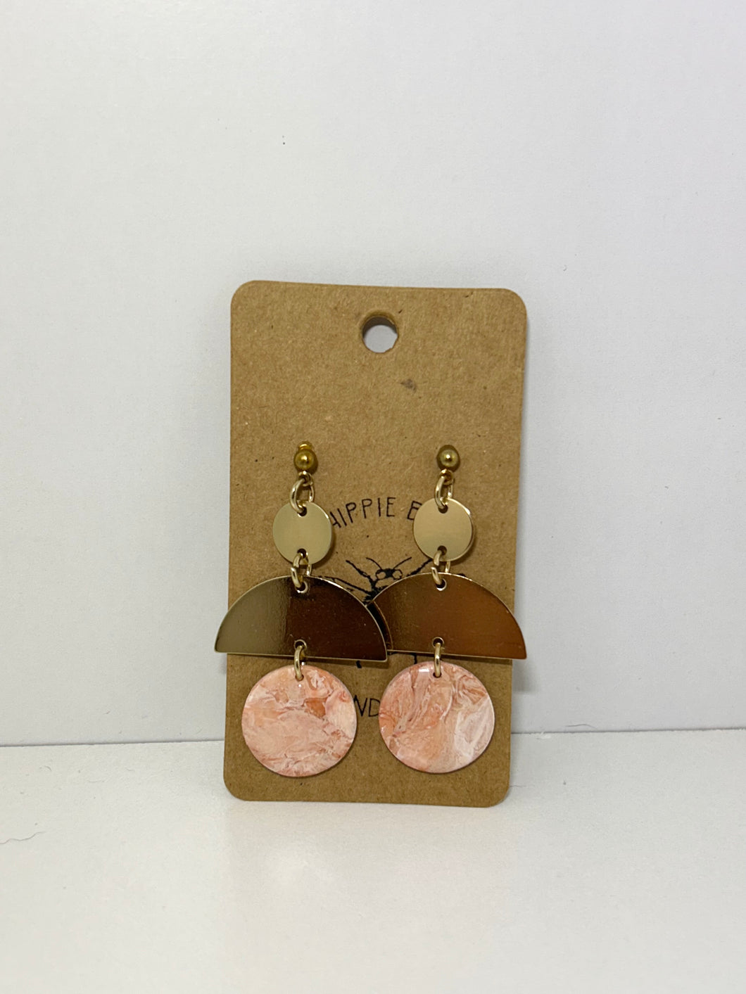Marbled pink and gold geometric dangling studs