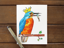 Load image into Gallery viewer, Crown Jewel-- Kingfisher Bird Painted Cardstock Card
