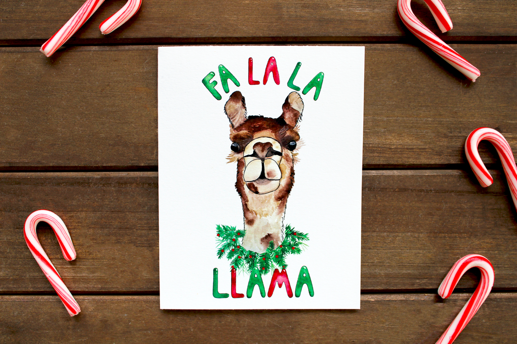 Fa La La Llama -- Silly Llama Christmas Holiday Pun Card