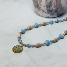 Load image into Gallery viewer, Lotus Flower Coin Paper Bead Necklace - 17&quot; with 2&quot; chain extender
