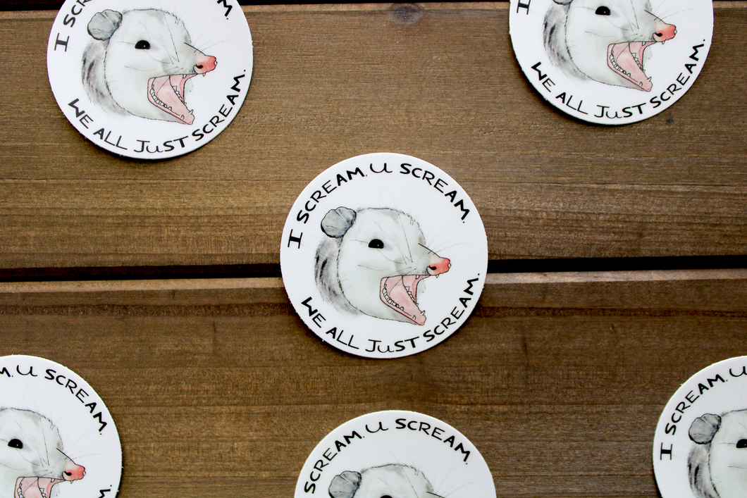 Screaming Opossum Circle Sticker