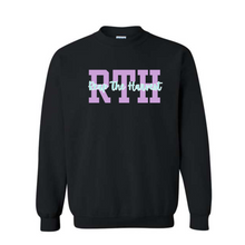 Load image into Gallery viewer, RTH mint/purple logo on black crewneck sweatshirt
