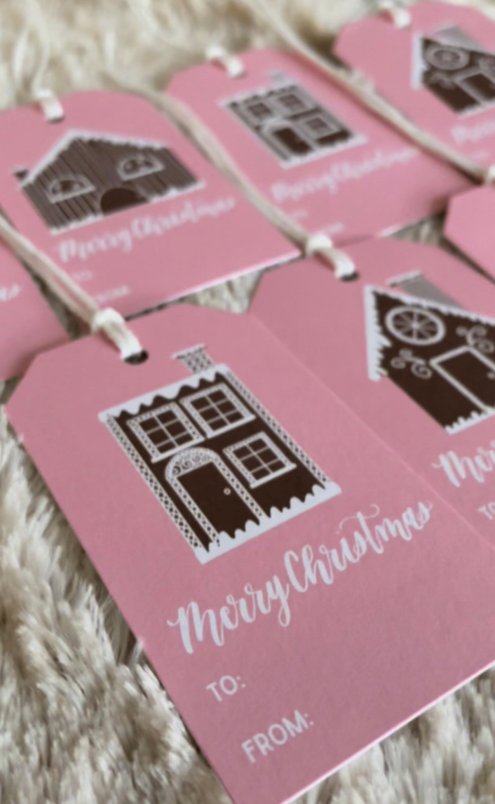 Pink Gingerbread House Gift Tags | Set of 8