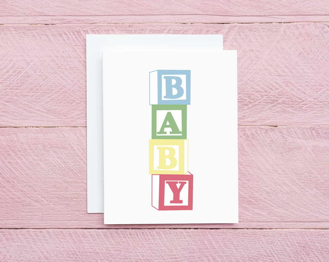 Baby Shower Card | Card for New Baby | Gender-Neutral Baby Card | Neutral Baby Shower Card | Alphabet Blocks Card | Baby Boy, Baby Girl