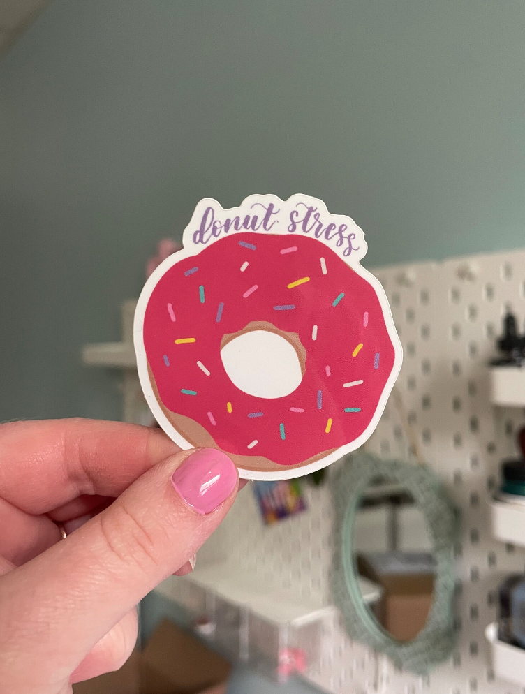 Donut Stress Sticker | Pink Donut Sticker | Cute Sticker Pun