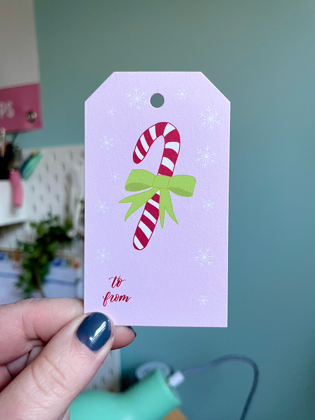 Pink Candy Cane with Green Ribbon Gift Tag | Set of 8