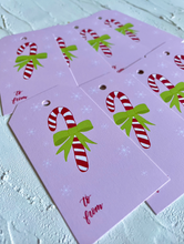 Load image into Gallery viewer, Pink Candy Cane with Green Ribbon Gift Tag | Set of 8
