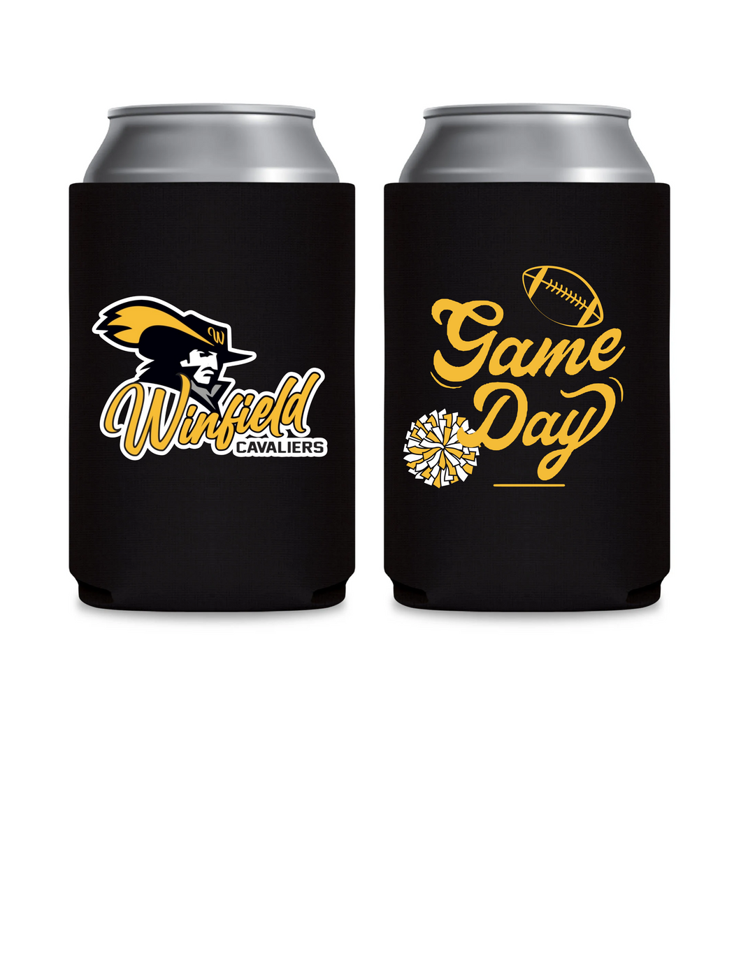 Winfield football/cheer black beer koozie