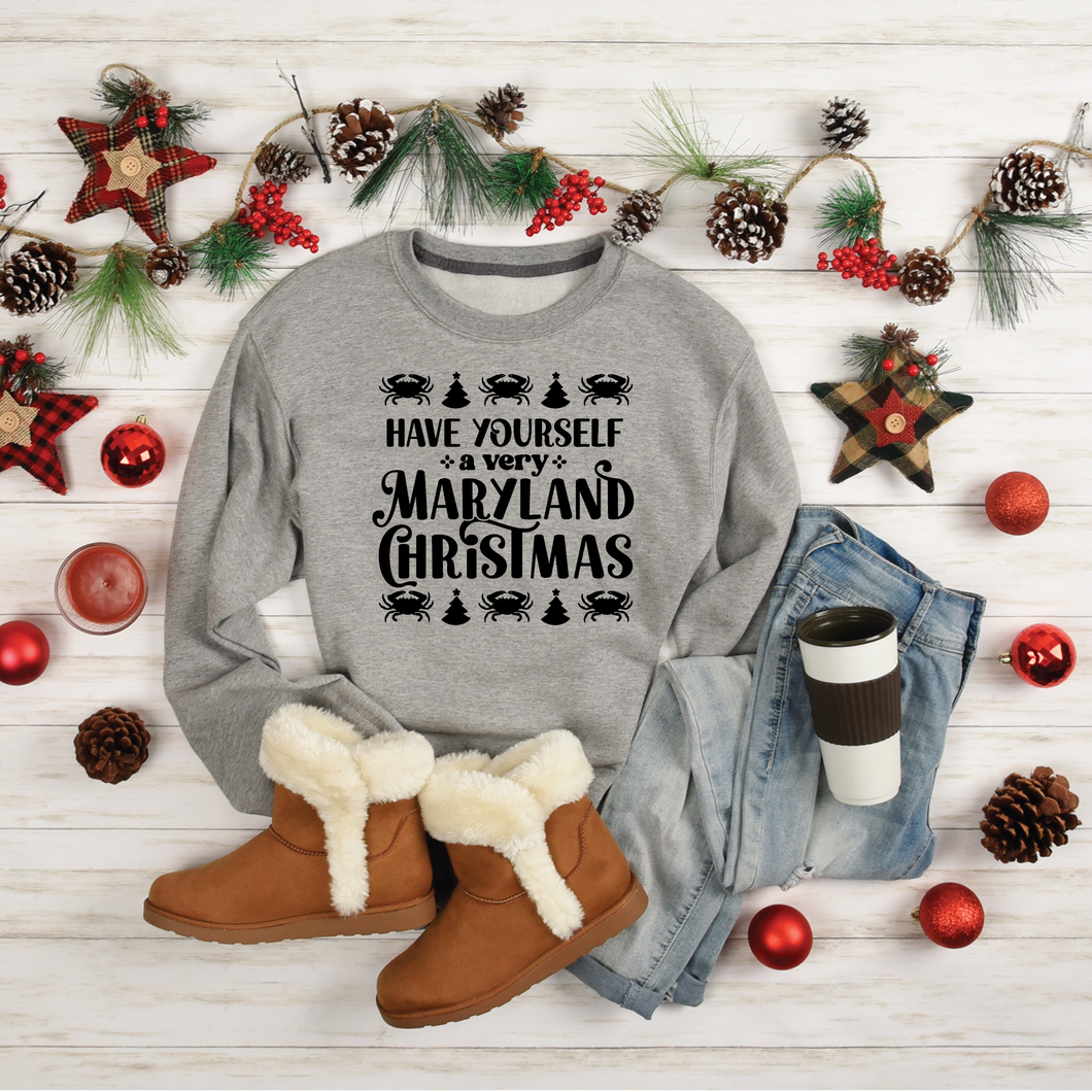 Maryland Christmas Sweatshirt- Gray with black text