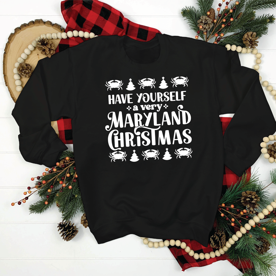 Maryland Christmas Sweatshirt- Black with white text