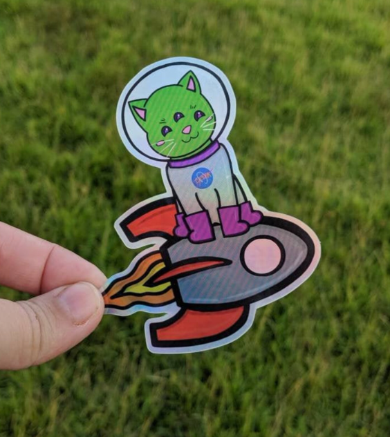 Holographic Cat Astronaut Sticker