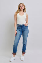 Load image into Gallery viewer, Judy Blue Full Size Plaid Print Cuff Straight Leg Jeans with Pockets
