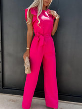 Load image into Gallery viewer, Ruffled Round Neck Cap Sleeve Jumpsuit
