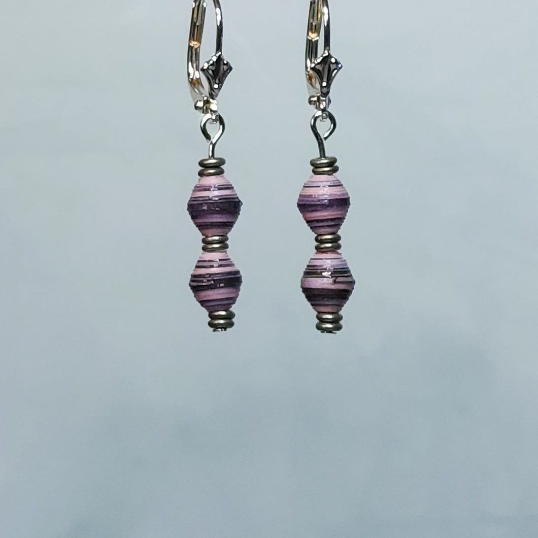 Pink Double Stack Paper Bead Earrings - 1-1/2