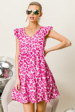 Load image into Gallery viewer, BiBi Leopard Cap Sleeve Tiered Mini Dress
