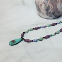 Load image into Gallery viewer, Lotus Flower Teardrop Pendant Paper Bead Necklace - 18&quot; with 2&quot; chain extender

