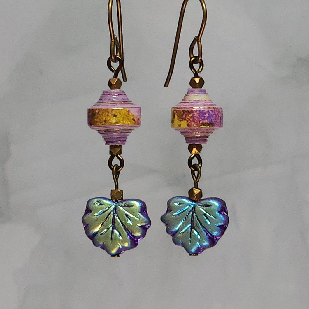 Purple Multi-Color Leaf Dangle Earrings - 2