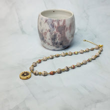 Load image into Gallery viewer, Sun Coin Paper Bead Necklace - 17&quot; with 2&quot; chain extender
